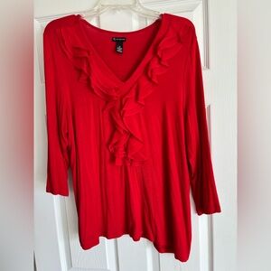 Like new New Directions Red Ruffle V-Neck Women's Top